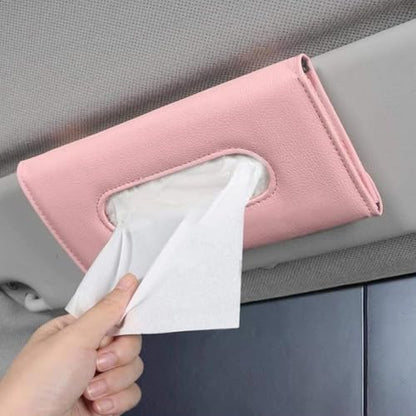 Car Visor Tissue Holder, Vehicle Sun Visor Napkin Hanging Case Holder with Ergonomic Take-Out Port, Automotive Interior Tissue Dispenser, Universal for SUV RV Lorry (Pink)