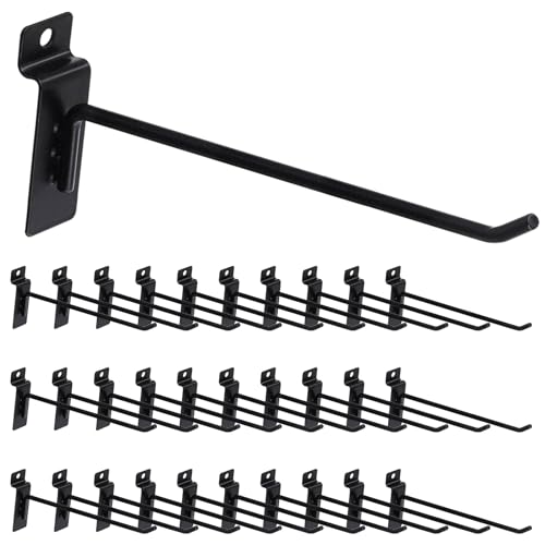 30Pcs 8 Inch/20CM Silver Slatwall Panel Hooks, Heavy Duty Slat Wall Hanging Display Hooks Pegboard Metal Hanger Hook for Gridwall Garage Shop Retail (Wire Diameter 5.6mm/ 0.22”) - color: Black, size: 8 Inch
