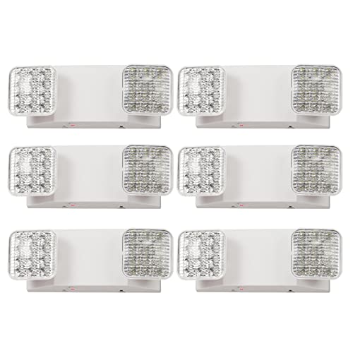 TANLUX LED Emergency Lights with Battery Backup, Two Head Adjustable Commercial Emergency Lights, UL Listed, AC 120/277V, Hardwired Emergency Exit Light Fixtures for Business - 6 Pack(White) - color: White, size: 6 Pack