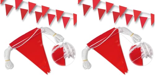 Caution Barricade Flags (102FT string) Warn of hazardous areas, traffic control.Marking construction sites, scaffolding, sporting events, private property. (Pack of 2) - color: Red, size: 7"x10"x102Ft (Pack of 2)