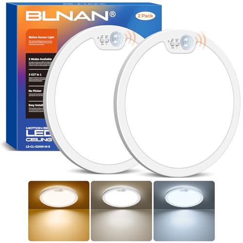 BLNAN 2Pack Motion Sensor LED Ceiling Light, 12 Inch Wired Flush Mount Ceiling Light 3000K 4000K 5000K, Motion Activated Light with Timer for Hallway Stair Walk-in Closet, Non-Dimmable - size: 12inch-2packs White