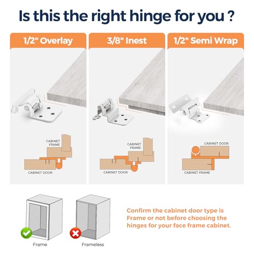 White Cabinet Hinges, 1/2 Inch Overlay, 4 Pack(2 Pairs) - color: White
