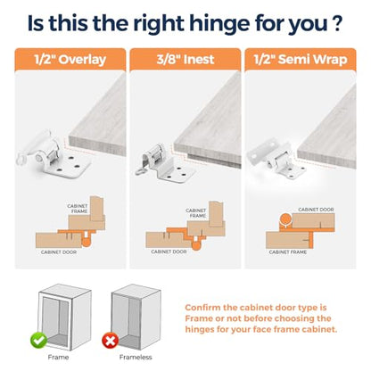White Cabinet Hinges, 1/2 Inch Overlay, 4 Pack(2 Pairs) - color: White