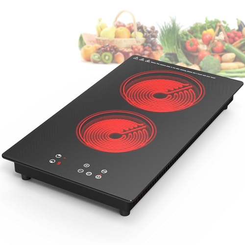 GIHETKUT Electric Cooktop,Built-in and Countertop Electric Stove Top, 2100W 110V Electric Burner 9 Heating Level, Timer & Kid Safety Lock, Sensor Touch Control 2 Burner Electric Cooktop. - size: 2 burner cooktop