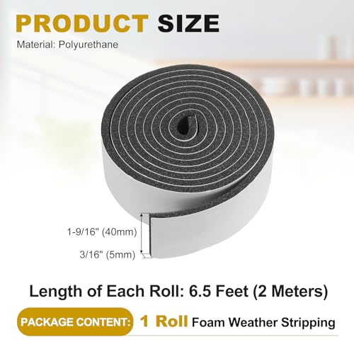 uxcell Weather Stripping Door Seal, 1-9/16" x 3/16" (1 Roll, 6.5Ft) - size: 1-9/16" x 3/16" (6.5 Ft)