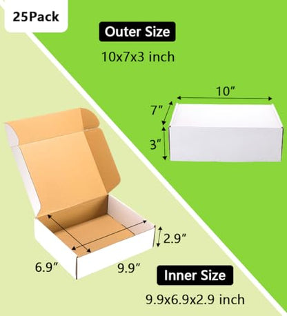 10x7x3 inches Shipping Boxes 25 Pack,TUKYLIL White Corrugated Cardboard Box,Mailer carton for Packaging Small Business,Gifts,Craft,Jewelry,daily supplies - size: 10x7x3 inches, style: 25 Pack~White