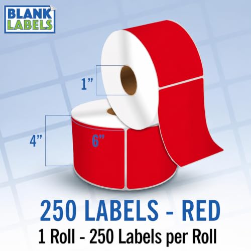 4" X 6" Direct Thermal Shipping Labels | Red | 1" Cores w/Perfs Easy Tear | Made in USA | Printing Label | 250 Labels | 250 Labels per Roll | 1 Rolls | Blank Labels - color: Red