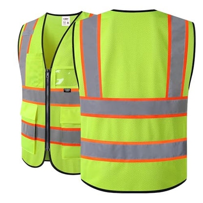 JKSafety Safety Vest for men women Hi Vis Vest with Pockets and Zipper High Visibility Reflective Vests BX320 - color: Yellow, size: Small