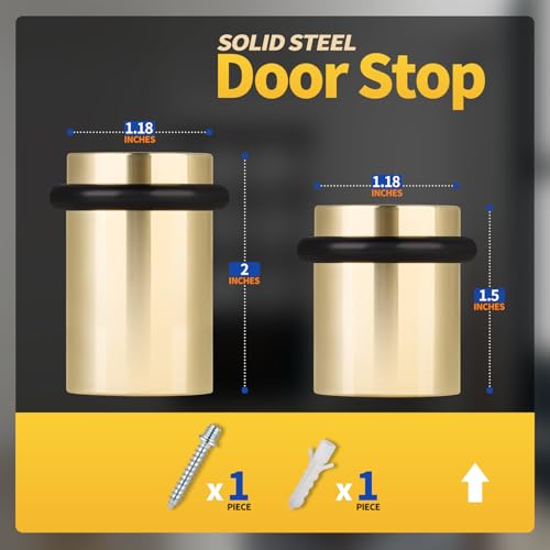 Floor Door Stopper Door Stop-Classy Solid Steel Modern Heavy Duty Door Stoppers -Floor Mount Anchor Screw-Wall Protector for Commercial Door(Golden, 1.5 Inch) - color: Gold, size: 1.5 Inch