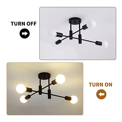 Garwarm 4-Light Sputnik Semi Flush Mount Ceiling Light, Matte Black Fixture - color: 4-Lights,Black