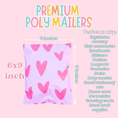 14.5x19 Designer Poly Mailer 100 Pack Heavy Duty Polymailers Waterproof Self Seal Shipping Bags Packaging for Small Business Large Mailing Envelopes Bulk Tear Resistant Packaging Pink Hearts - color: Pink Hearts, size: 14.5x19