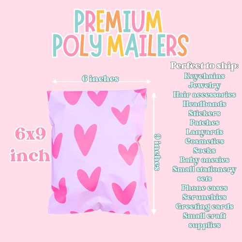 14.5x19 Designer Poly Mailer 100 Pack Heavy Duty Polymailers Waterproof Self Seal Shipping Bags Packaging for Small Business Large Mailing Envelopes Bulk Tear Resistant Packaging Pink Hearts - color: Pink Hearts, size: 14.5x19