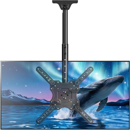 MOUNTUP Ceiling TV Mount for Most 24''- 65'' TVs, Hanging TV Ceiling Mount for 32 42 43 50 55 60 65 inch Screen, Full Motion Height Adjustable Bracket, Holes up to 99lbs, Max VESA 400x400mm, MU0039 - size: Height 30.2'', Indoor