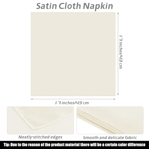 MCEAST Satin Cloth Napkins and Napkin Rings Set of 8, Smooth Fabric Table Napkins and Napkin Holder for Wedding, Birthday Dinner Party, Family Gatherings, Table Decor (Ivory, 17 x 17 Inches) - color: Ivory