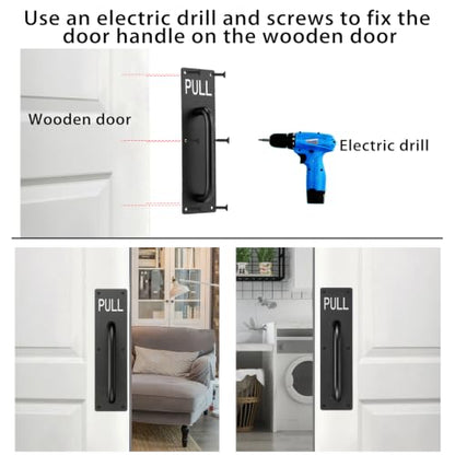 Sumnacon 1 Set Stainess Steel Door Handle,Push Pull Plate Handles, Black - color: Black