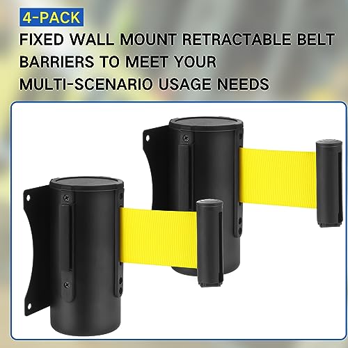 Sasylvia 4 Pcs Fixed Wall Mount Retractable Belt Barrier 10ft Crowd Control Barriers Caution Do Not Enter Retractable Rope Sturdy Safety Belt with Case and Braking System Locking Button