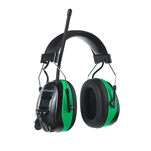 Digital AM/FM Radio Hearing Protection Earmuffs, 25 dB NRR - color: Am Fm Radio + Green