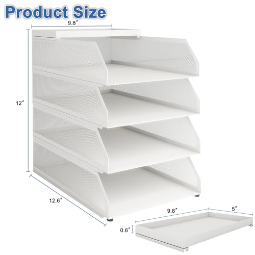 Natwind 4-Tier Stackable Metal Mesh Desk Paper Tray Organizer,White - color: White, size: 4 tier