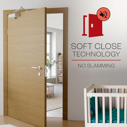 PrimeWare DC-300 Adjustable Automatic Door Closers for Home | Soft Close, No Slam | Residential and Commercial Door Closer | Level 3 | for Doors Weighing 90-140 lbs | Hydraulic Door Spring - White - size: Level 3, style: White
