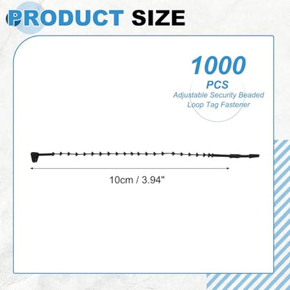 1000 Pcs Beaded Loop Tie Fasteners 4 Inch Snap Lock Pin Black - color: Black, size: 4 Inch