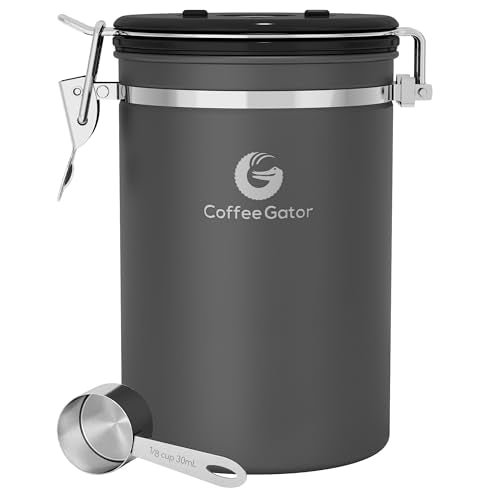 Coffee Gator Coffee Canister, 22oz Airtight Stainless Steel Container - color: Gray, size: 22oz