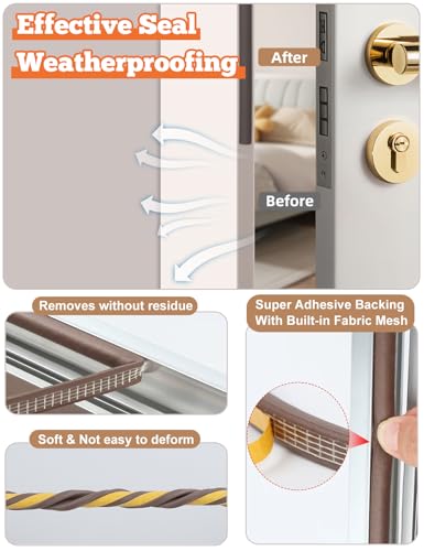 CHENYA Weather Stripping Door Seal Strip,32.8 FT D Shaped Weatherstripping - color: Brown, size: S (3/8"W × 1/4“T)