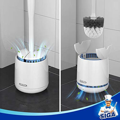 MR.SIGA Toilet Bowl Brush and Holder, Sturdy Long Handle, White, 1 Pack - color: White, size: One Size