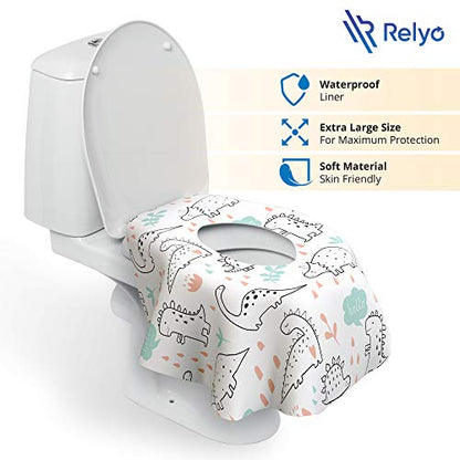Relyo Disposable Toilet Seat Cover for Travel – 20 Pack with Covers Wrapped in Sets of 2, Non-Flushable Liners, Fits Most Seats – Kids, Toddlers, Adults (Dinosaurs, 20) - color: Dinosaurs