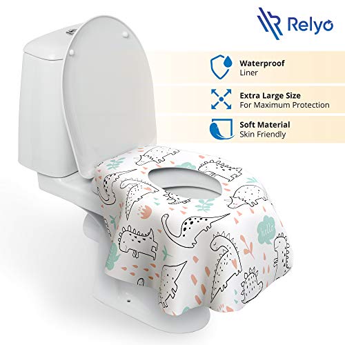 Relyo Disposable Toilet Seat Cover for Travel – 20 Pack with Covers Wrapped in Sets of 2, Non-Flushable Liners, Fits Most Seats – Kids, Toddlers, Adults (Dinosaurs, 20) - color: Dinosaurs