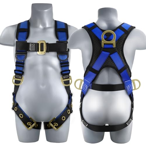 TRSMIMA Safety Harness Fall Protection - Fall Arrest Climbing Roofing Work Belt with Back Shoulder Padded D-Ring Grommet Legs Approved ANSI