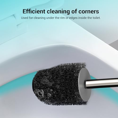 Toilet Brush and Holder Set, with Stainless Steel Handle Toilet Bowl Brush, Compact Toilet Scrubber Brush for Deep Cleaning Bathroom Restroom, Easy to Assemble-Grey - color: Gray