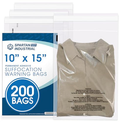 10” X 15” (200 Count) Self Seal Clear Poly Bags with Suffocation Warning - size: 10" x 15"