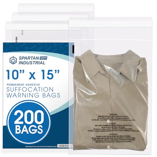 10” X 15” (200 Count) Self Seal Clear Poly Bags with Suffocation Warning - size: 10" x 15"