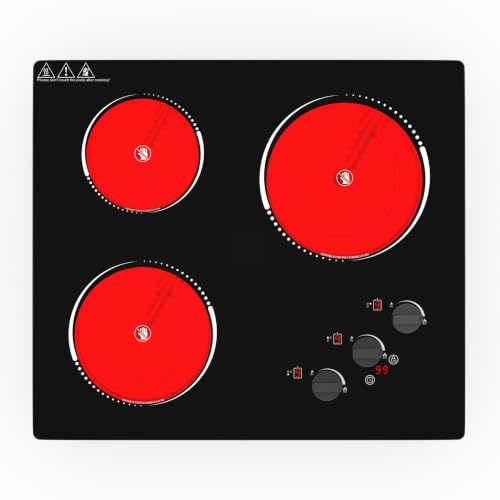 VBGK Electric Cooktop,24 inch 220V Electric StoveTop,Touch and Knob Control,LED,9 Power Levels, KidsLock & Timer Overheat Protection,500w3 burmercooktop. - size: 3 Burners Electric Cooktop