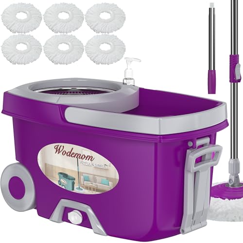 Traditional Large Spin Mop and Bucket, 2 Gal Capacity, Purple - size: Large - 6 Refills- Purple