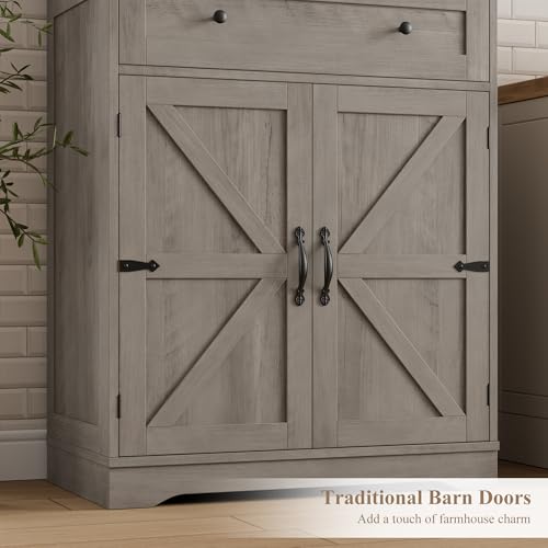 HOSTACK Kitchen Pantry Storage Cabinet, Farmhouse Pantry Cabinet, Ash Gray - color: Ash Gray