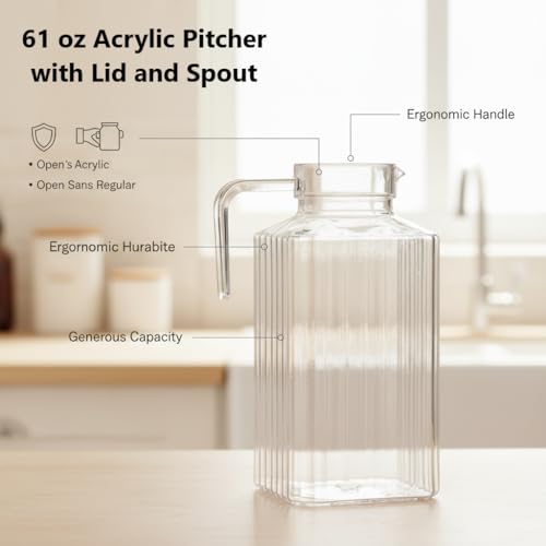 61 oz Acrylic Pitcher with Lid and Spout, 1800ml Large Hot/Cold Water Jug for Iced Tea Pitcher for Coffee, Juice Iced Tea Beverage Carafe with Lid for Family Gathering(1800ml) - size: 60.9 Ounces