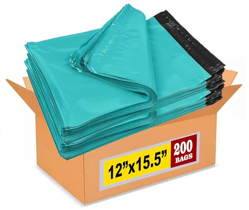 iMBAPrice Teal Poly Mailers 12 x 15.5 Inch #5, 200-Pack - color: Teal, size: 12" X 15.5"