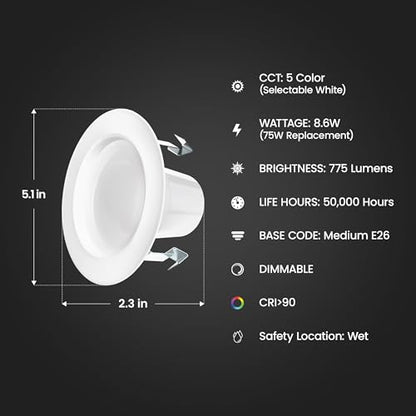 Feit Electric 4 in LED Recessed Downlight - 5CCT, Dimmable - 4 Pack - size: 4 Count (Pack of 1)