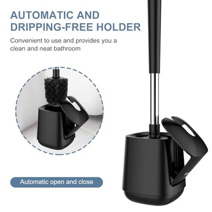 SetSail Toilet Brush and Holder, Self Closing Lid Toilet Bowl Brushes Holder and Extra Long Handle Ventilated Toilet Brush Set for Bathroom Cleaning, Nylon Bristles, Black - color: Black, size: 1 pack