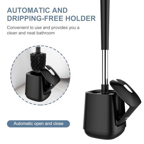 SetSail Toilet Brush and Holder, Self Closing Lid Toilet Bowl Brushes Holder and Extra Long Handle Ventilated Toilet Brush Set for Bathroom Cleaning, Nylon Bristles, 2 Packs-Black - color: Black, size: 2 packs