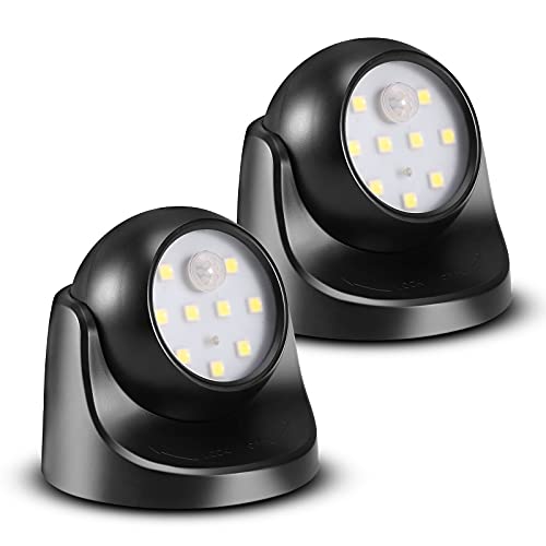 6000K Battery Motion Sensor Light Outdoor Waterproof Wireless LED Battery Powered Wall Light Auto On/Off Night Light 2 Pack Cool White