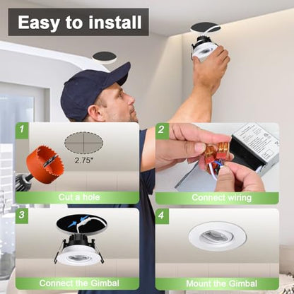 POPANU 3 Inch Gimbal LED Recessed Lights 6 Pack,Adjustable Downlight, White - color: White, size: 3 Inch