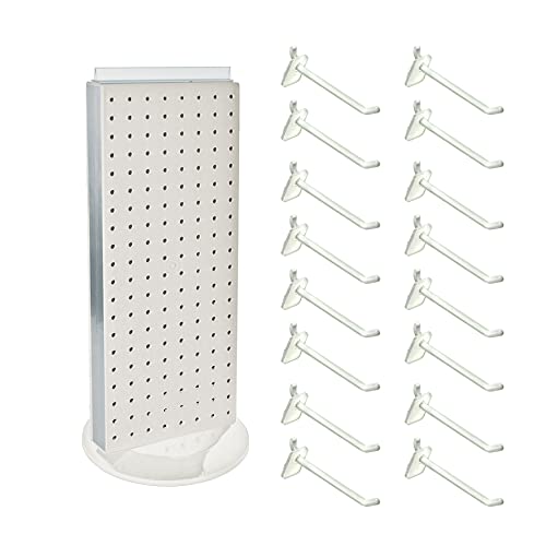 Azar Displays 700508-WHT-4W16 8-Inch W by 20-Inch H Revolving Black Pegboard Counter Display with 16-Pack of 4 inch Locking Hooks, White - color: White, style: Pegboard + Hooks