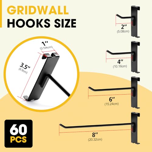 Gridwall Hooks 4 Inch, 60 Pack Metal Display Hooks for Grid Wall - size: 4 Inch
