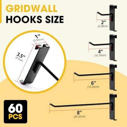 Gridwall Hooks 4 Inch, 60 Pack Metal Display Hooks for Grid Wall - size: 2 inch