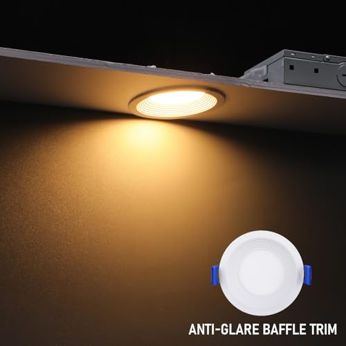 TORCHSTAR 8-Pack 5CCT 3 Inch Slim LED Recessed Lights, Anti-Glare, Aluminum - size: 3 inch