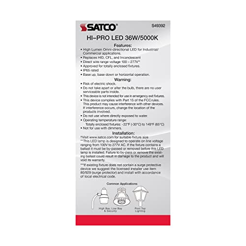 Satco S49392, 36W LED Corncob Bulb, HID Replacement, 5000K, Light Bulb