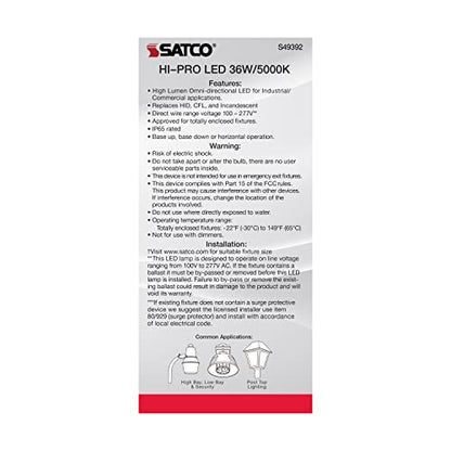 Satco S49392, 36W LED Corncob Bulb, HID Replacement, 5000K, Light Bulb