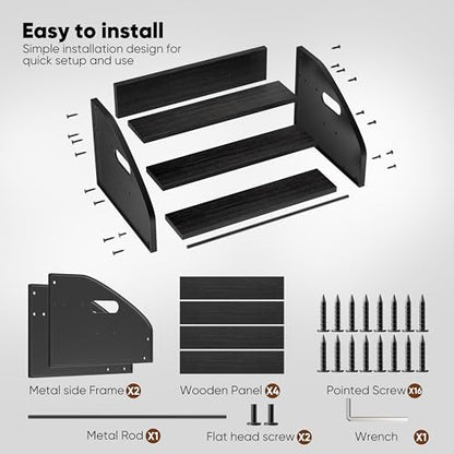 Countertop Liquor Bottle Organizer Shelf, 3-Tier - color: 3-Tier Black